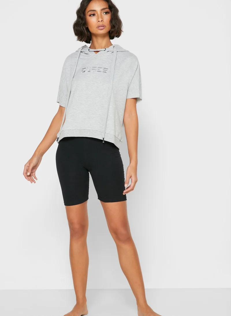 GUESS Logo Cropped Hoodie
