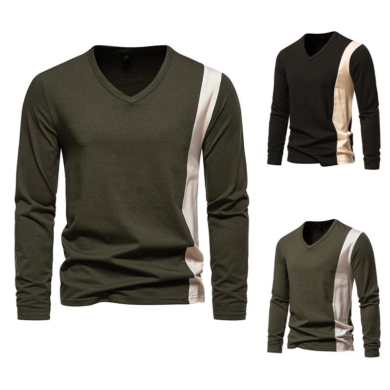 2023 Men'S Men'S V-Neck Long Sleeve British Style T-Shirt D29 - Image 3