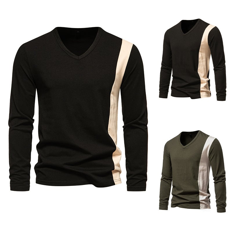 2023 Men'S Men'S V-Neck Long Sleeve British Style T-Shirt D29 - Image 2