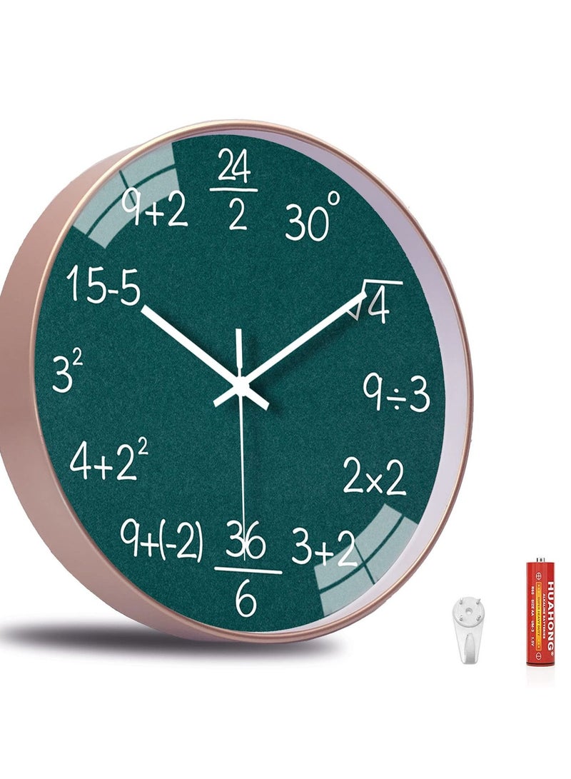SYOSI 12 Inch Wall Clock, Mathematics Wall Clock, Non Ticking Math Clock, Silent Wall Clock Battery Operated, for Office Classroom School Home Kitchen Living Room Wall Decorations Teacher Gift (Green)  - Image 1
