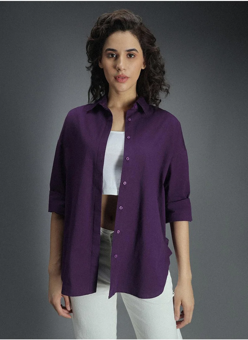 HIGH STAR Oversized Purple Shirt for Women