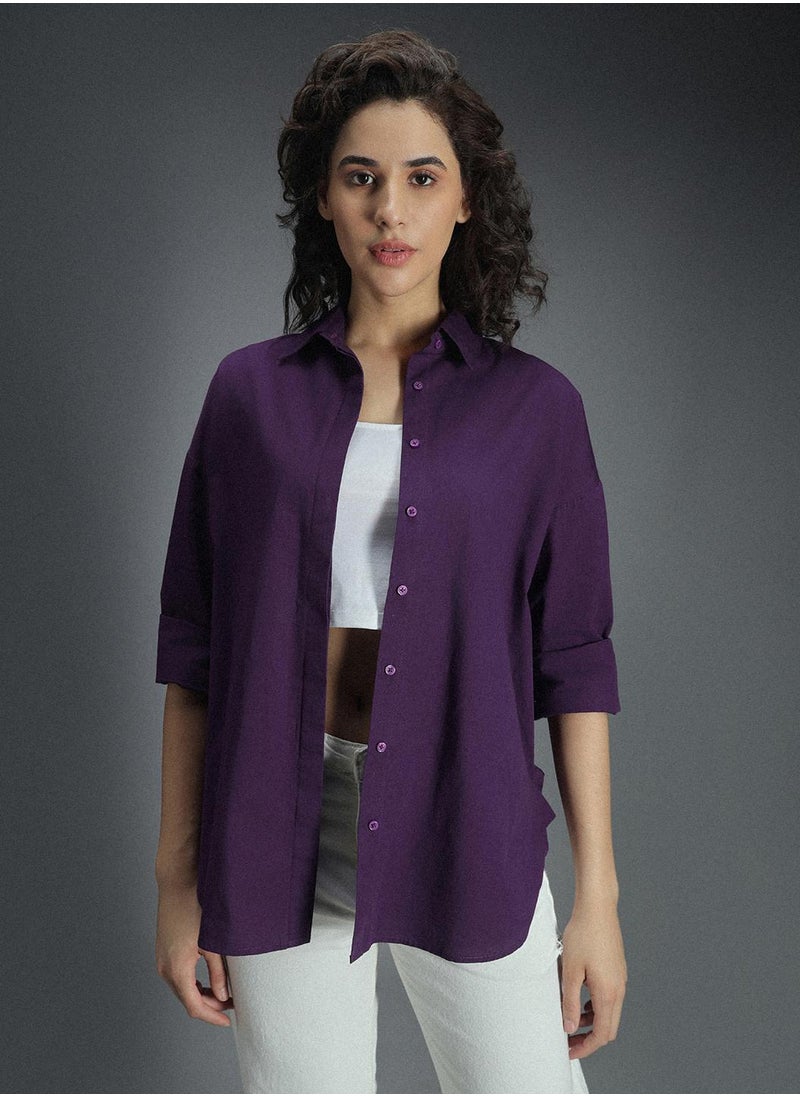 HIGH STAR Oversized Purple Shirt for Women  - Image 1
