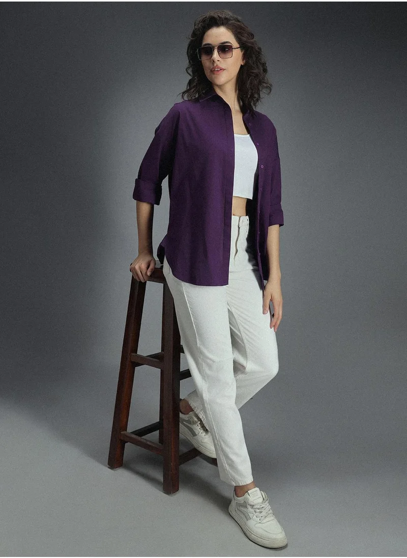 HIGH STAR Oversized Purple Shirt for Women