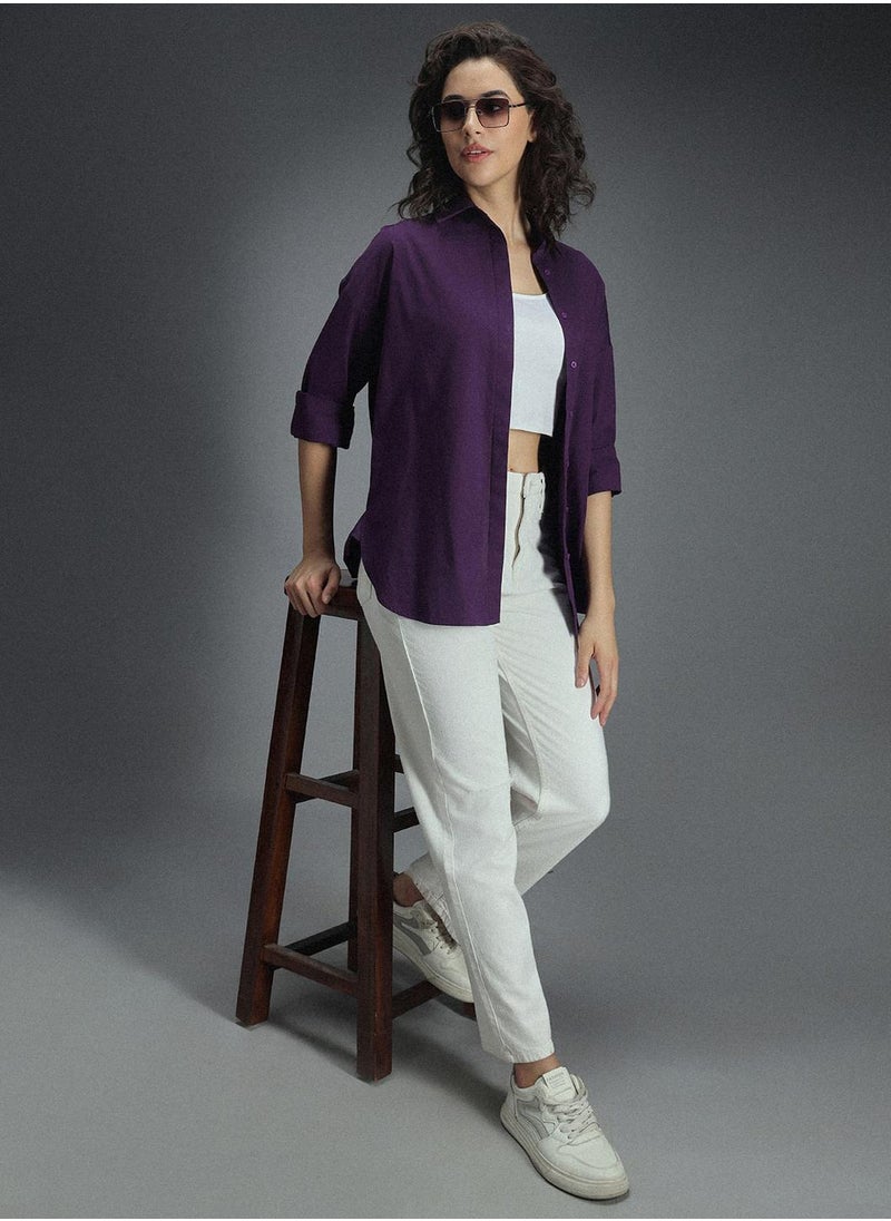 HIGH STAR Oversized Purple Shirt for Women  - Image 5