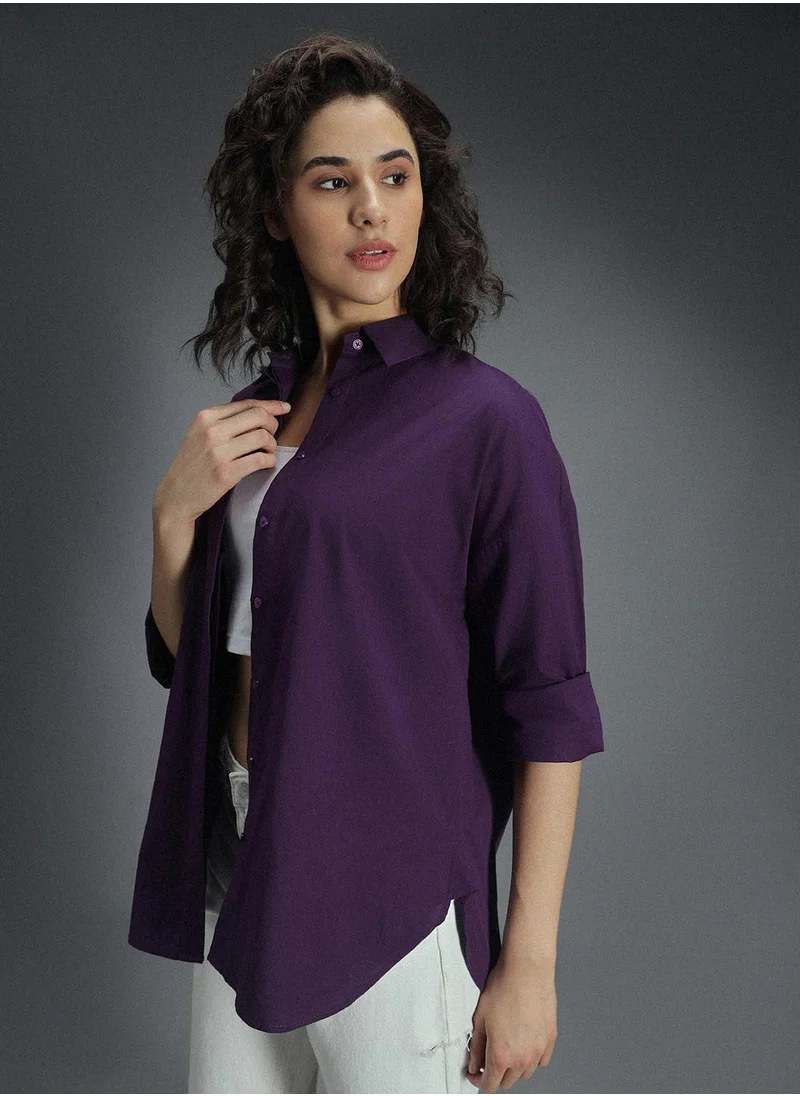 هاي ستار Oversized Purple Shirt for Women