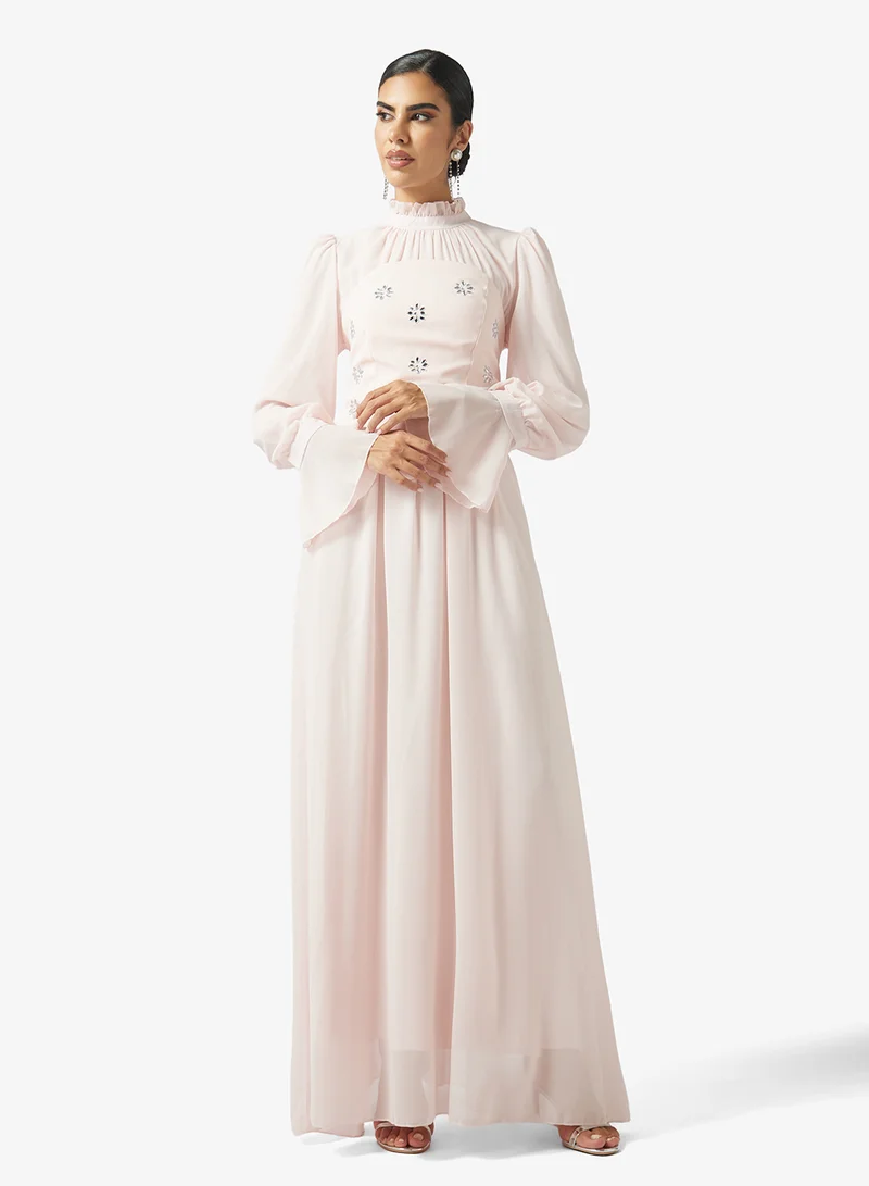 Puff Sleeve Dress With Embellished Corset