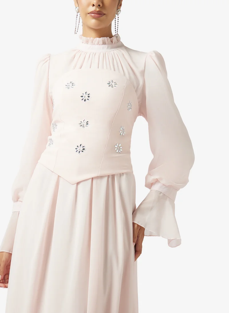 Khizana  Puff Sleeve Dress With Embellished Corset for Women | Best Price UAE