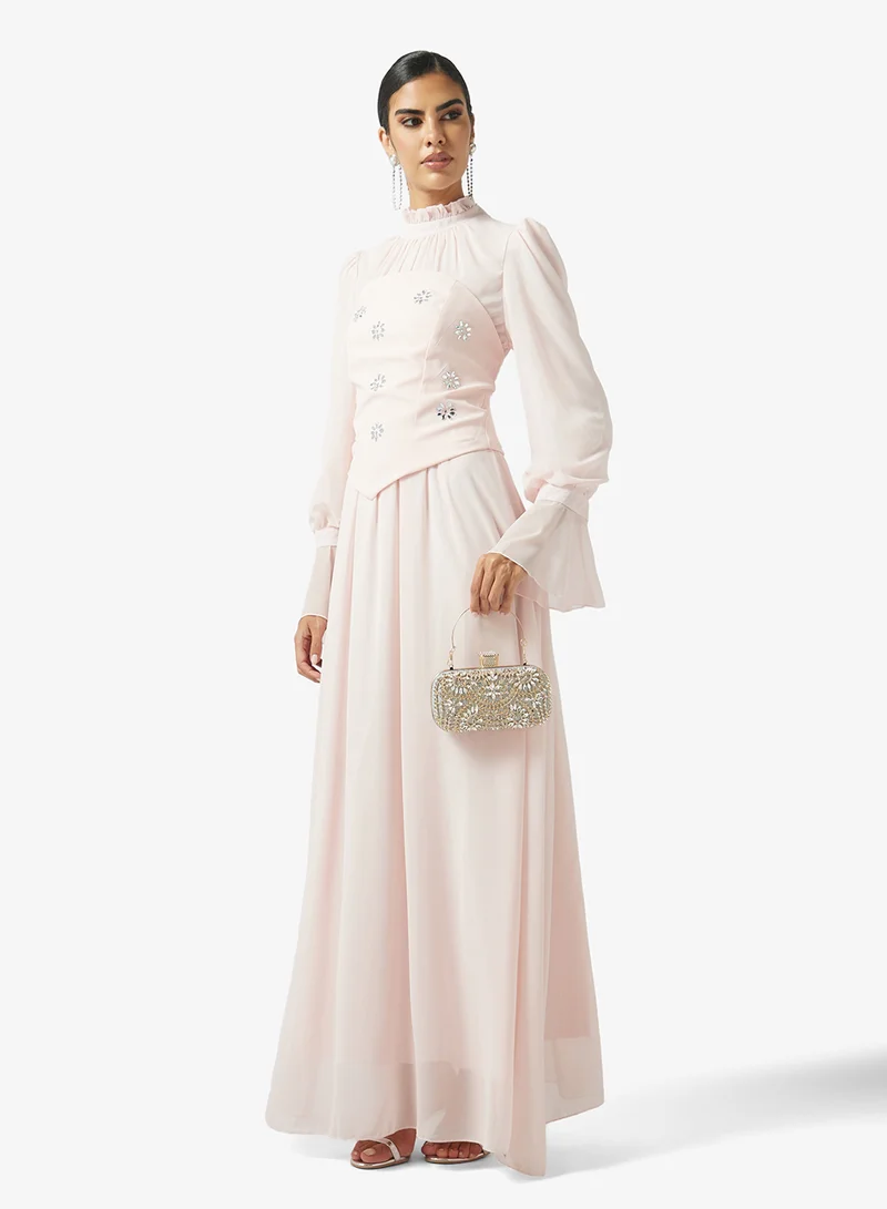 Khizana  Puff Sleeve Dress With Embellished Corset for Women | Best Price UAE