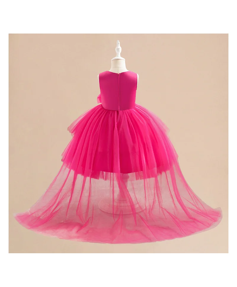 Mark & Mia Mark & Mia Bow Detailed Sequins Embellished Sleeveless Long Tail Gown - Fuchsia