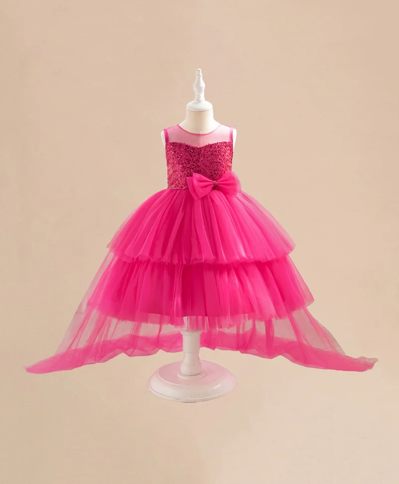 Mark & Mia Mark & Mia Bow Detailed Sequins Embellished Sleeveless Long Tail Gown - Fuchsia