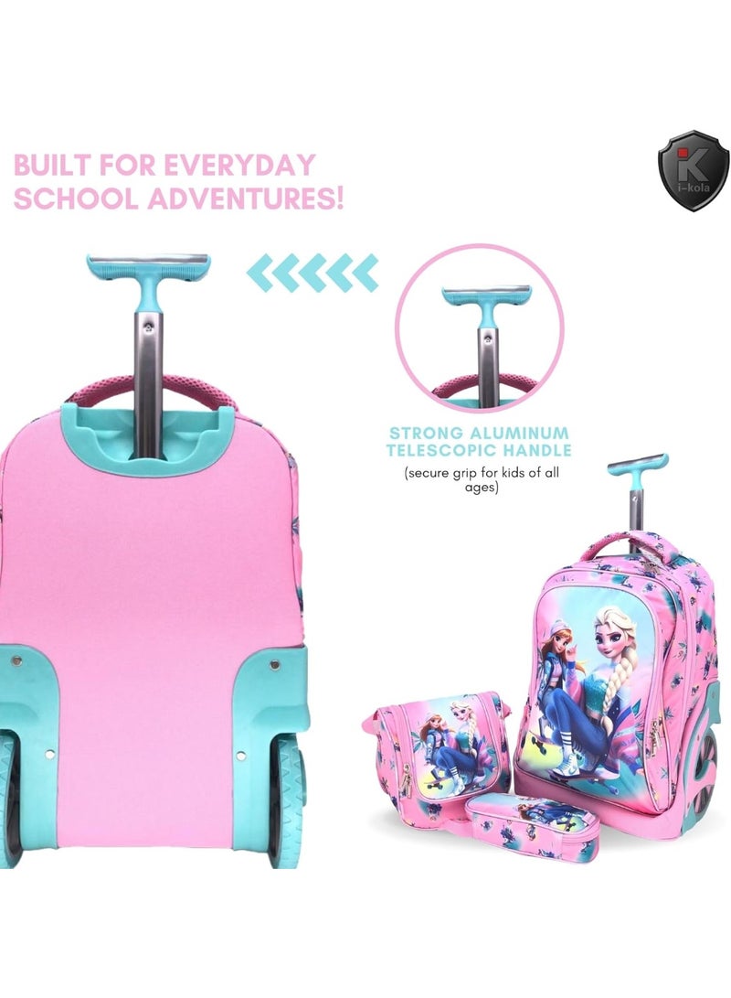 3pcs Pink Kids Rolling School Bag Set – School Trolley Bag with Lunch Bag & Pencil Case | 18″ Kid Luggage Bag with Wheels (E925-18BW3)  - Image 3