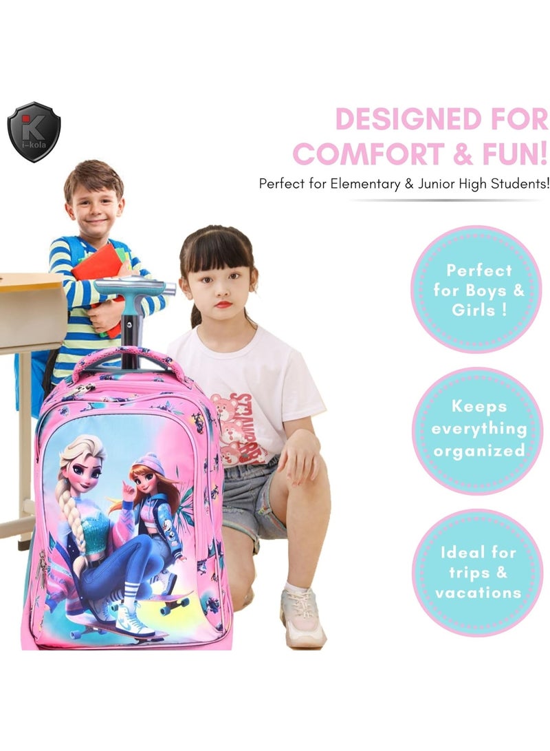 3pcs Pink Kids Rolling School Bag Set – School Trolley Bag with Lunch Bag & Pencil Case | 18″ Kid Luggage Bag with Wheels (E925-18BW3)  - Image 5