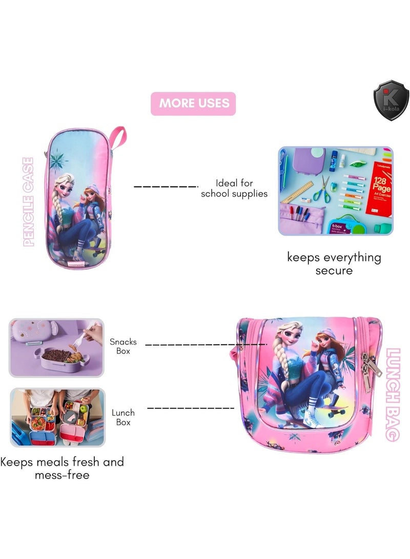 3pcs Pink Kids Rolling School Bag Set – School Trolley Bag with Lunch Bag & Pencil Case | 18″ Kid Luggage Bag with Wheels (E925-18BW3)  - Image 2