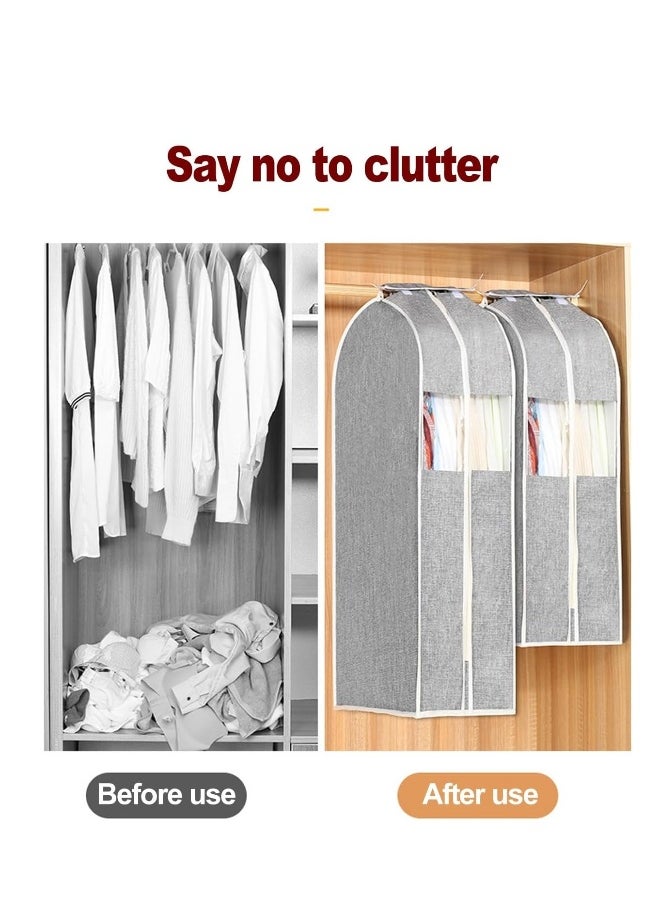 Generic Clothes Storage Bags with Zipper, Transparent Window Cotton Garment Bags for Hanging Clothes Storage for Clothes, Coats, Jackets, Shirts (Color : Light Grey#1020, Size : 60x28x105cm)  - Image 2