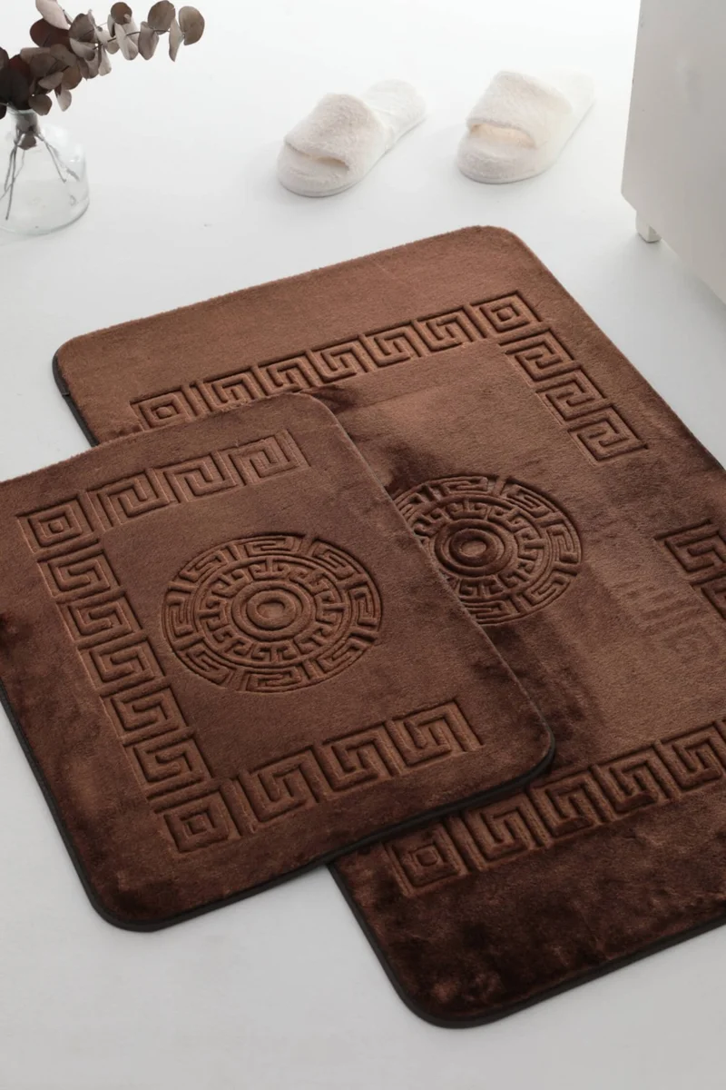 فافورا Rabbit Fur Patterned 2-Piece Doormat Set - Brown