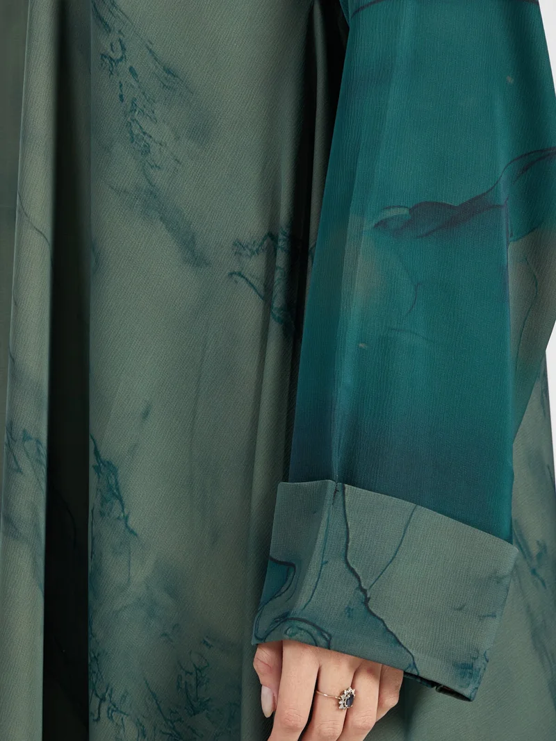 Reem Abayas  Forest Green Marble Print Flowing Abaya - Designer Modest Wear for Women | Best Price UAE