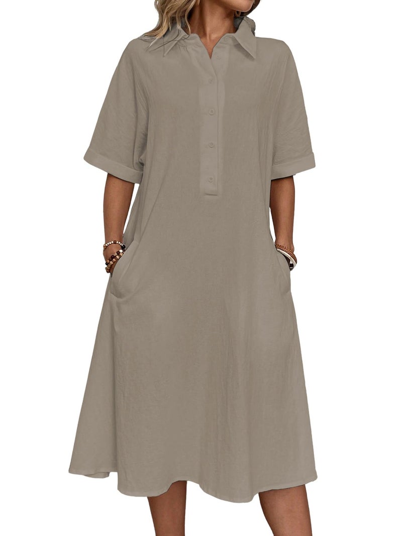 TOPLOT Women Dress || Long Dress for Women (Shirt-Dress-5253-Cream-S) - Image 4