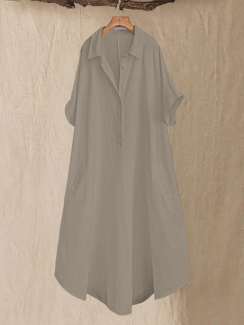 TOPLOT Women Dress || Long Dress for Women (Shirt-Dress-5253-Cream-S) - Image 2