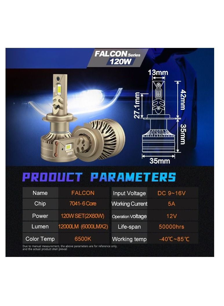 DXB-C Falcon H13/9008 LED Headlight Bulb – Bright 6500K Cool White, High & Low Beam, Plug & Play (Pack of 2) - Image 3