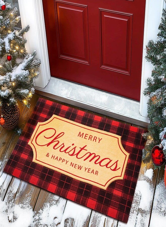 TYUU Christmas Doormat, Outdoor & Indoor Merry Christmas Door Mat Outside Holiday Door Mats for Front Door Entrances, 17"x30", Buffalo Plaid - Image 1