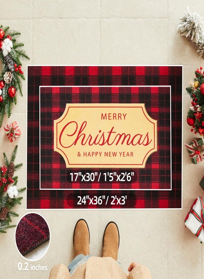 TYUU Christmas Doormat, Outdoor & Indoor Merry Christmas Door Mat Outside Holiday Door Mats for Front Door Entrances, 17"x30", Buffalo Plaid - Image 2