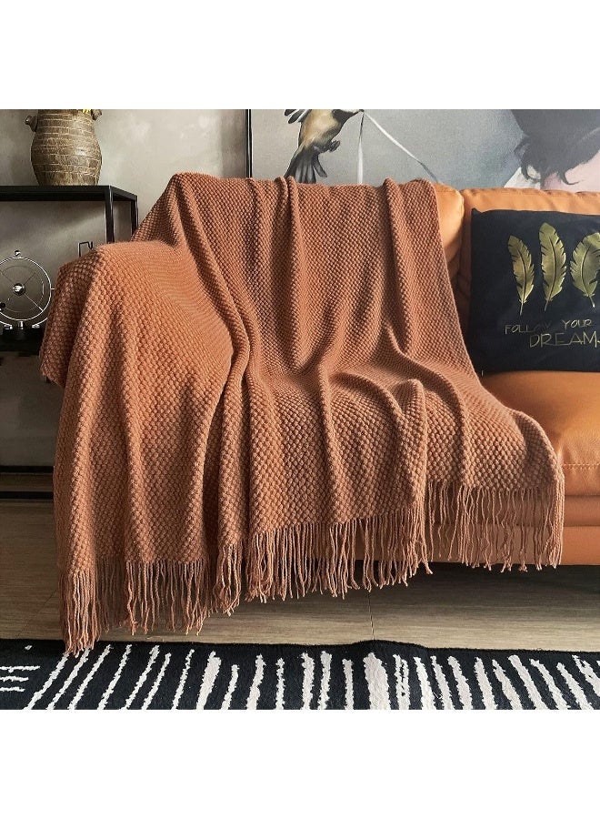 LOMAO LOMAO Knitted Throw Blanket with Tassels Bubble Textured Lightweight Throws for Couch Cover Home Decor  - Image 1