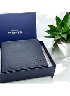 MARIO DRAFTS Mens Genuine Leather Bifold Wallet, Navy Blue  - Image 2