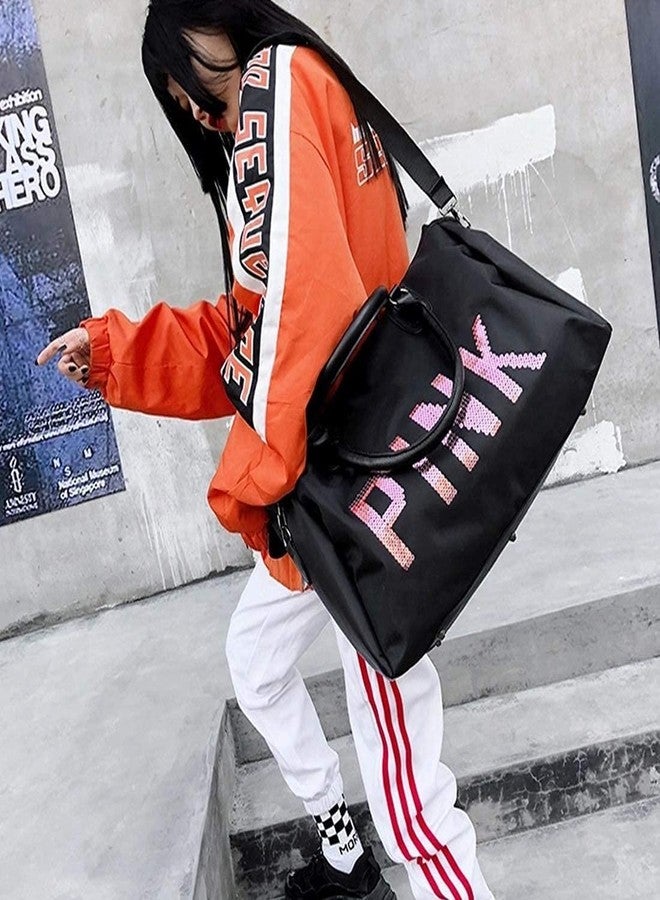 Firstdemand Polyester Luxury Water-Resistant Messenger Letter Striped Travel Sport Duffle Bag on Shoulder for Men, Women (Black) - Image 2
