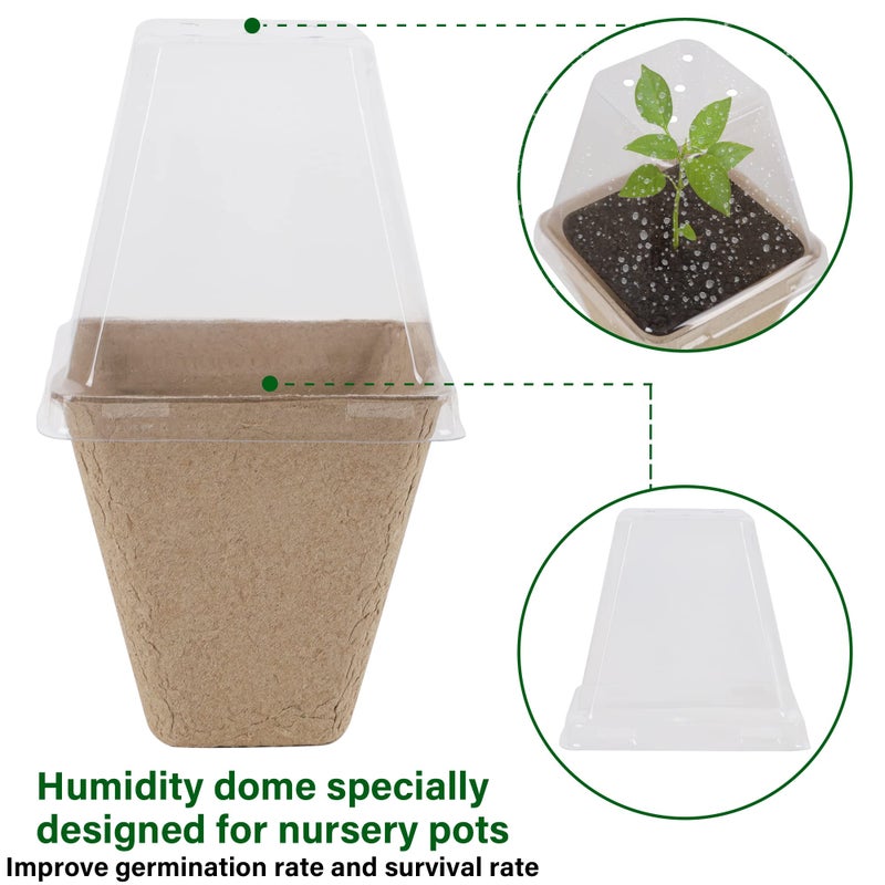 winemana Seed Starter Peat Pots,Biodegradable with Humidity Dome and Labels For Plant Nursery, Seedlings Planting For Indoor Outdoor Garden (Square)36 Set - Image 3
