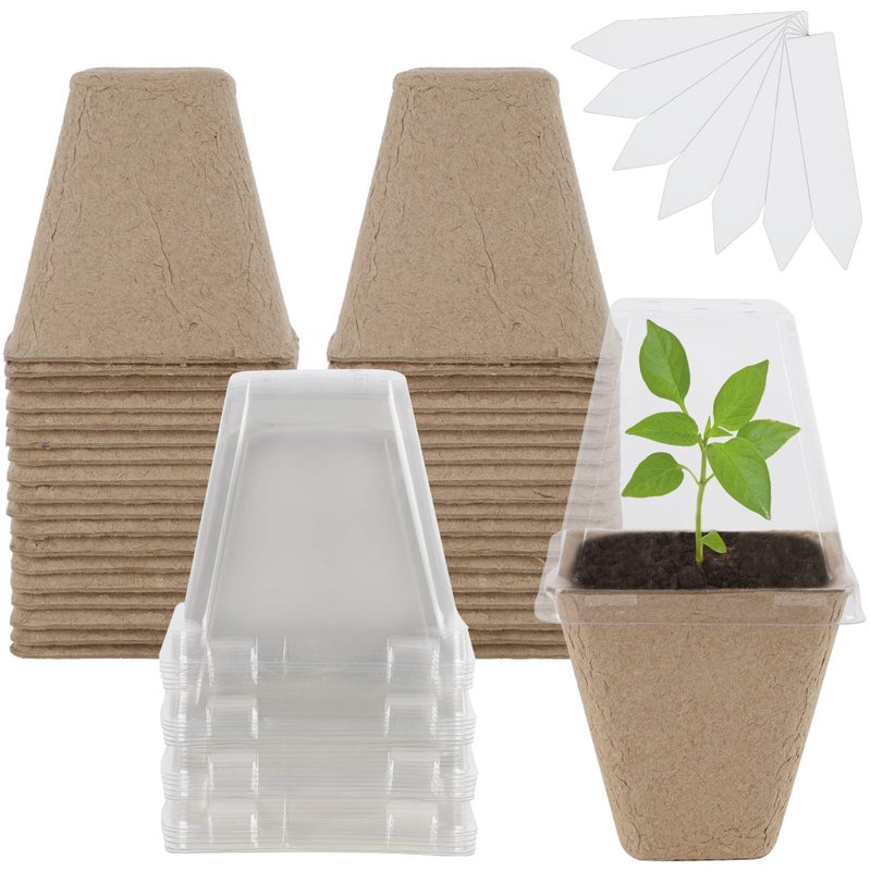 winemana Seed Starter Peat Pots,Biodegradable with Humidity Dome and Labels For Plant Nursery, Seedlings Planting For Indoor Outdoor Garden (Square)36 Set - Image 1