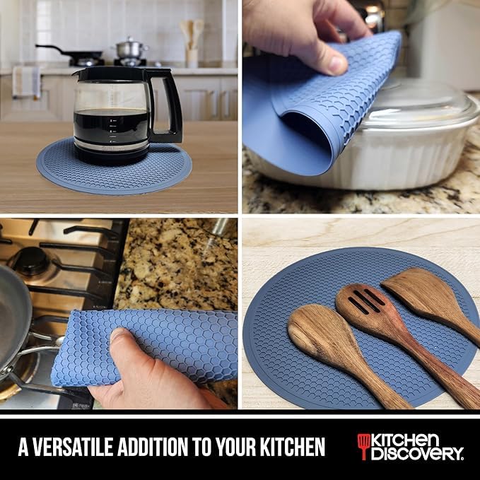 EZYHOME 3Pcs Silicone Microwave Mat Heat Resistant Multifunctional Mat,Hot Pad,Trivet, Splatter Guard,Pot Holder Round (20cm, 25cm & 30cm) - Image 3