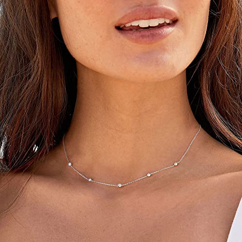 VRIUA Silver Necklace for Women,Dainty Silver Necklace 14K White Gold Plated Silver Necklaces Trendy Simple Prom Jewelry - Image 2