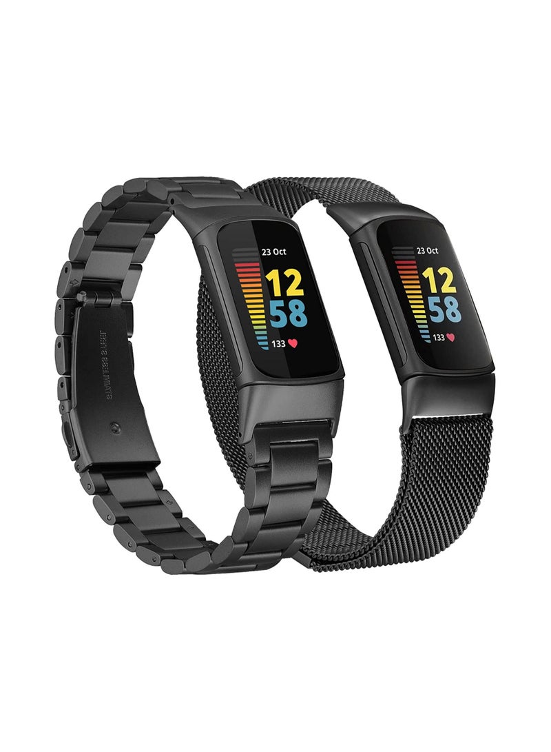 Y&D Fitbit Charge 5 Bands, Magnetic Mesh Loop Bands and Metal Adjustable Stainless Steel Wristband Replacement, for Fitness Health Tracker, 2 Pcs - Image 1