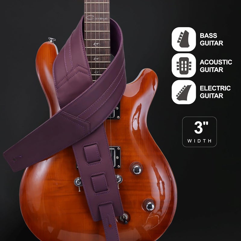 Nefelibata 3" Wide Full Grain Leather Guitar Strap - Dark Purple - Image 4