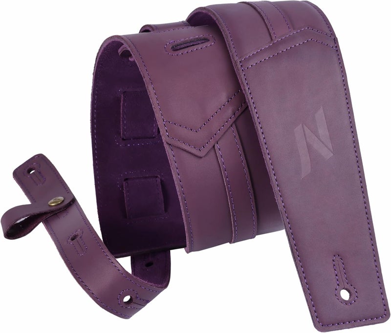 Nefelibata 3" Wide Full Grain Leather Guitar Strap - Dark Purple - Image 1
