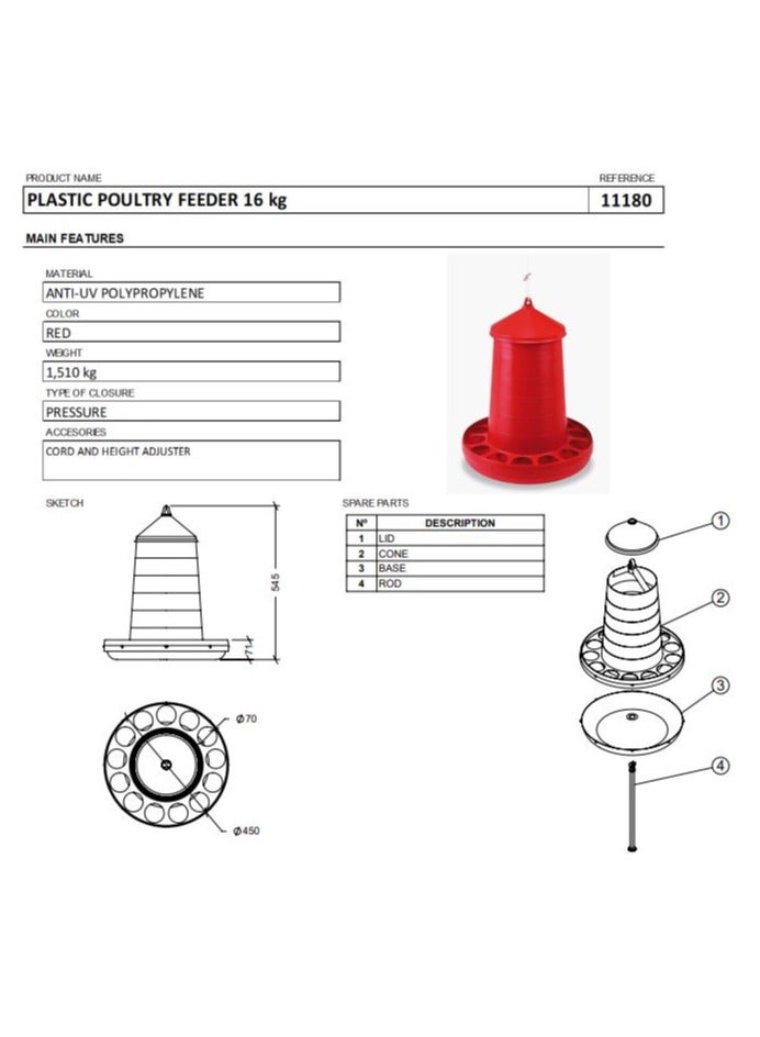 Gaunsa Gaun Plastic Poultry 16 Kg Hanging Feeder for Chicken and Other Birds (Made in Spain) - Image 2