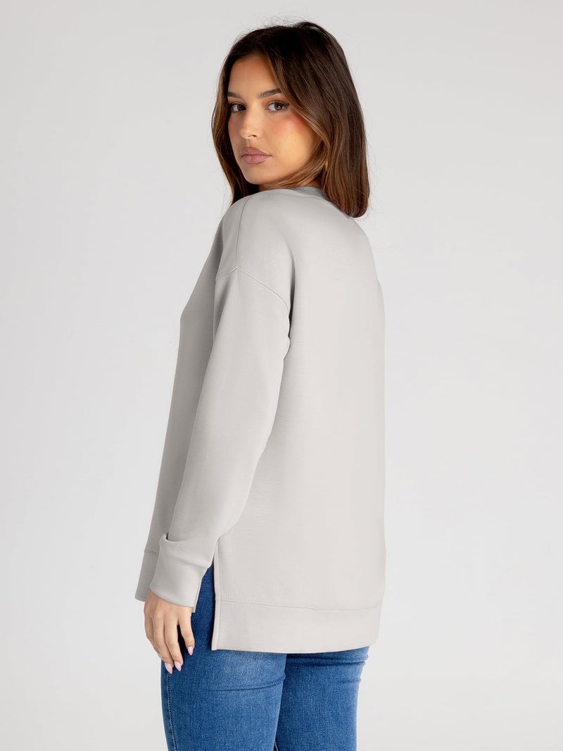 Glamaker Women's Long Sleeve Crewneck Sweatshirt Air Essentials Soft Loose Pullover Sweatshirts Light Grey M - Image 5