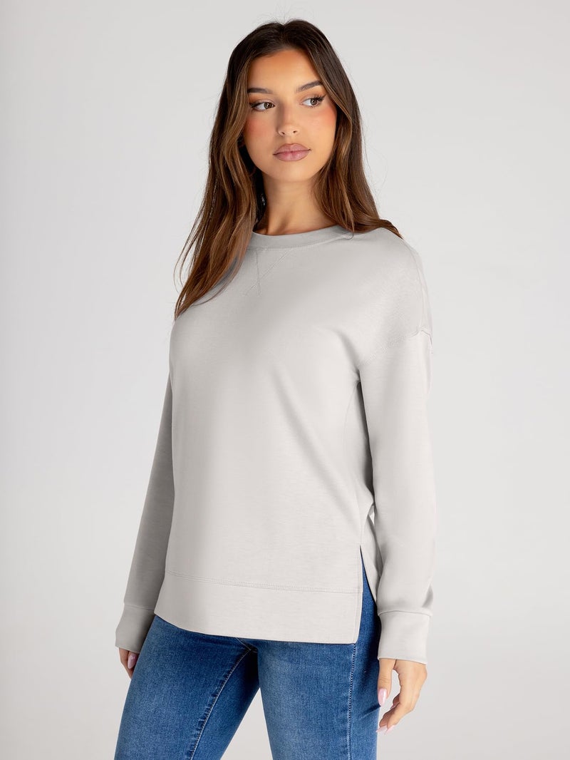 Glamaker Women's Long Sleeve Crewneck Sweatshirt Air Essentials Soft Loose Pullover Sweatshirts Light Grey M - Image 4