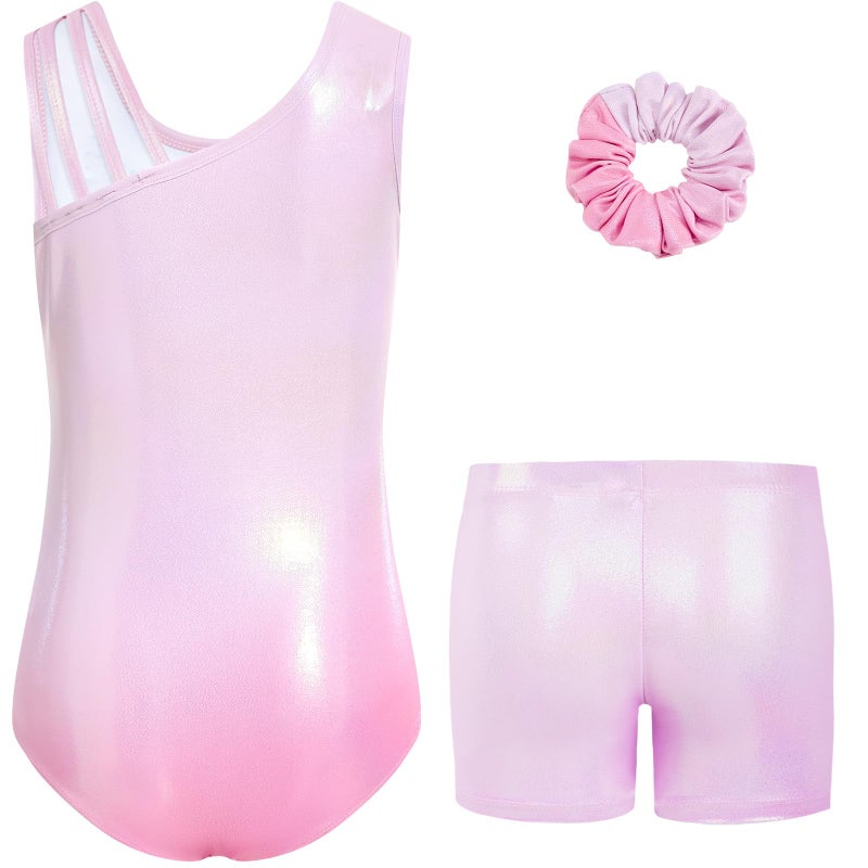 Gogokids Gymnastics Leotards for Girls Sparkly Rhinestone Dance Unitards Biketards with Shorts Activewear, Pink Gradient-B, 8-9 Years - Image 2