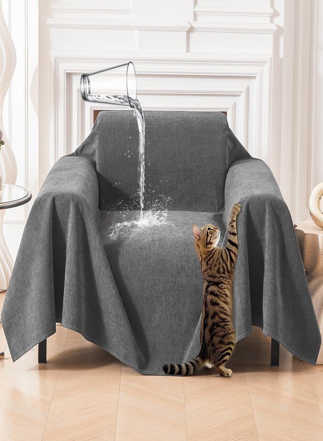 DEEPDREAM Deep Dream Cat-Scratch Resistant Armchair Couch Cover, Waterproof Sofa Cover for Dogs, Pet Friendly Couch Protectors Anti Slip Thickened Slipcovers for Dogs Pets, 71" x 91", Dark Grey - Image 1