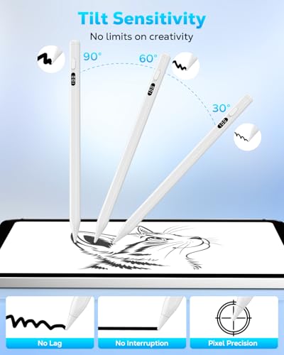 MoKo Stylus Pen for iPad 2018-2025, USB-C Fast Charging Pencil with LED Power Display Tilt Sensitivity for Apple iPad A16/11/10/9/8/7/6, Air 7/6/5/4/3/M3/M2, Pro 13"/12.9"/11"/M4, Mini 7/6/5, White - Image 3