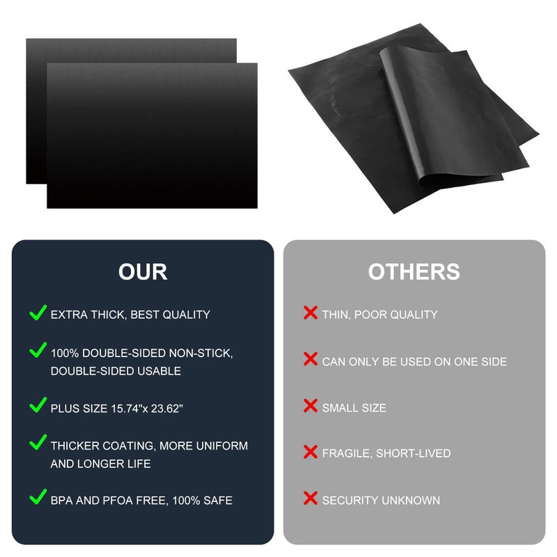 Meegoo Oven Liners for Bottom of Oven, 2 Pack Large Thick Heavy Duty Non-Stick Teflon Oven Mat Set, 15.74"x 23.62" BPA and PFOA Free Oven Floor Protector Liner, Kitchen Friendly Cooking Accessory - Image 5