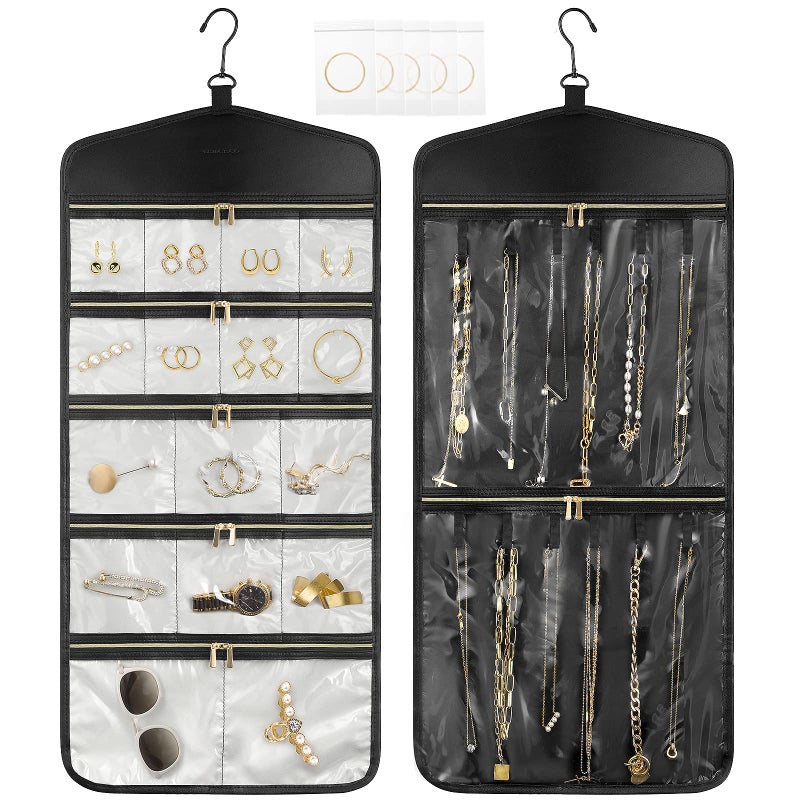 CHICECO Travel Jewelry Holder OrganizerHanging Jewelry Organizer Storage With Zippered Pockets for CloestWallDoorJewelry Holder for Earrings Necklaces