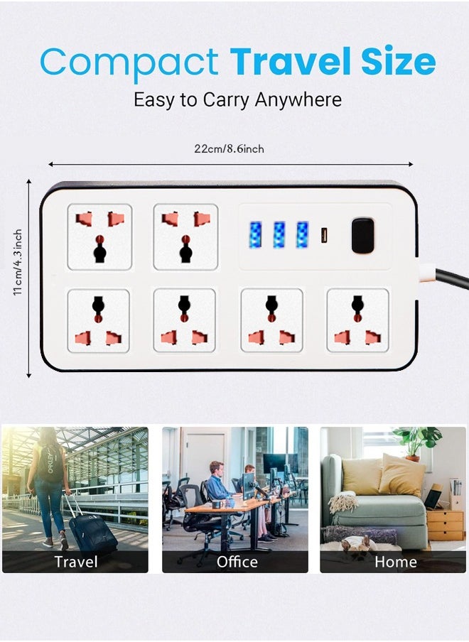 Zvezvia - Extension Cord Protector Power Strip with 6 Outlets, 3 USB-A Ports, 1 USB-C Port, Flat Plug, Wall Mountable, Desk USB Charging Station, Ideal for All Electronic Devices, White, 220x110x30mm. - Image 1