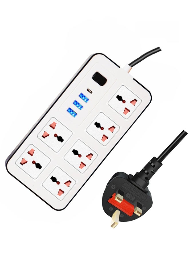 Zvezvia - Extension Cord Protector Power Strip with 6 Outlets, 3 USB-A Ports, 1 USB-C Port, Flat Plug, Wall Mountable, Desk USB Charging Station, Ideal for All Electronic Devices, White, 220x110x30mm. - Image 1