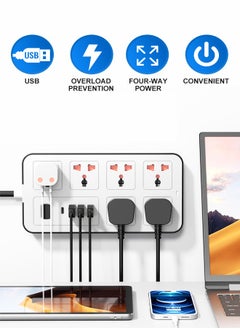 Zvezvia Extension Cord Protector Power Strip with 6 Outlets, 3 USB-A Ports, 1 USB-C Port, Flat Plug, Wall Mountable, Desk USB Charging Station, Ideal for All Electronic Devices, White, 220x110x30mm.  - Image 5