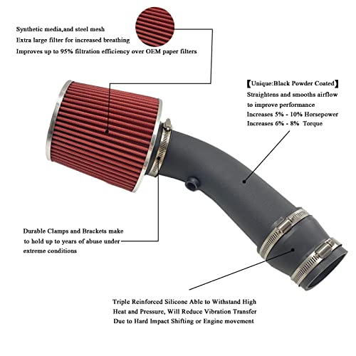 MOOSUN 3" Universal Cold Air Intake Kit Intake Pipe Kit Aluminium Automotive Air Intake Air Filter Induction Flow Hose Pipe Kit Red Filter - Image 2