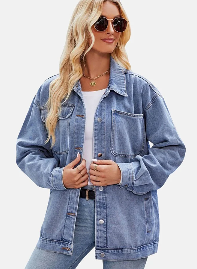 YUNIQEE Blue Collared Long Sleeve Denim Jacket