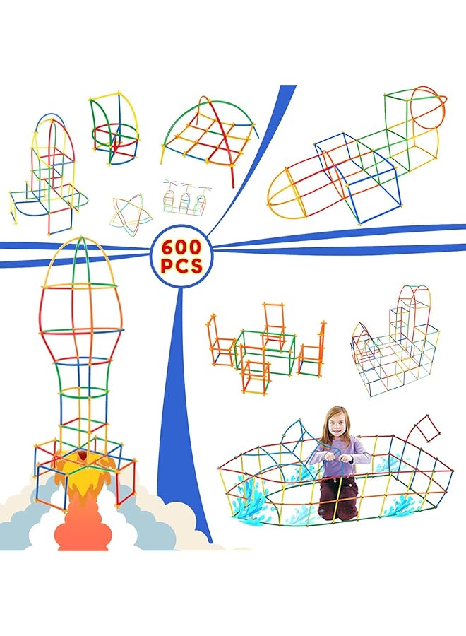 Excefore Fort Building Kit For Kids 4 5 6 7 8 9 10 Years Old Diy Playhouse With Tent Cover Straw Constructor Toys Stem Early Learning Education Construction Toys Gifts For Boys Girls (600 Pcs) - Image 2