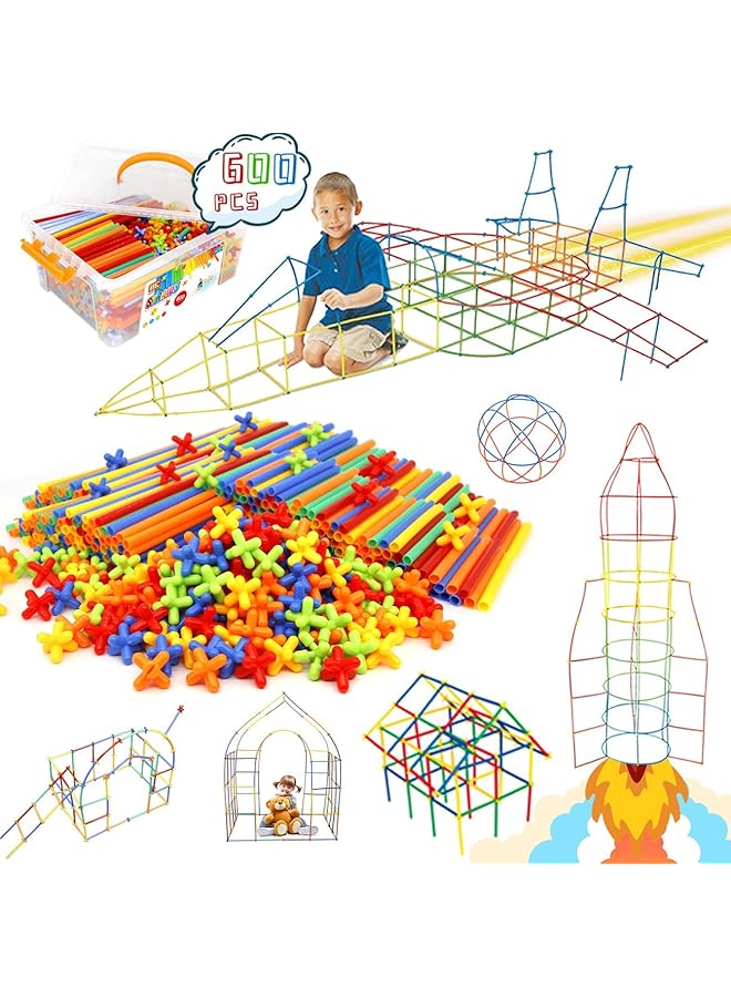 Excefore Fort Building Kit For Kids 4 5 6 7 8 9 10 Years Old Diy Playhouse With Tent Cover Straw Constructor Toys Stem Early Learning Education Construction Toys Gifts For Boys Girls (600 Pcs) - Image 1